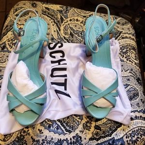 Schutz Raffa Aqua Strappy Heels